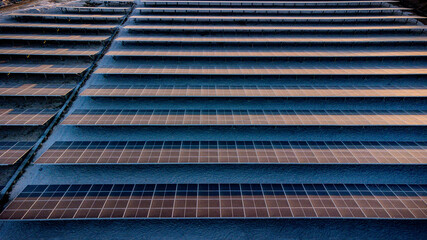 Solar Cell in the Solar Farm. Concept of sustainable of green energy by generate energy power from sunlight.