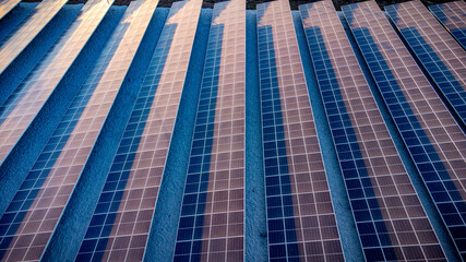 Solar Cell in the Solar Farm. Concept of sustainable of green energy by generate energy power from sunlight.