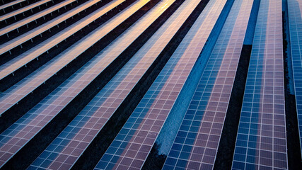 Solar Cell in the Solar Farm. Concept of sustainable of green energy by generate energy power from sunlight.