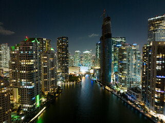 Aerial night photo Miami River