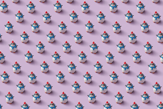 Pattern of ceramic penguins in santa hat