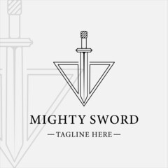 sword logo line art simple minimalist vector illustration template icon graphic design. swords sign or symbol for company with backgrounds