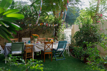 Breakfast in the garden in summer