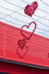 Outdoor street decoration red tinsel heart for valentine's day