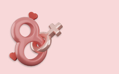 3d illustration of international women's day on pink background