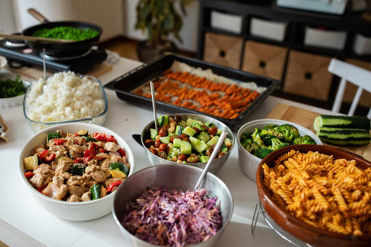 Still life of batch prepared food