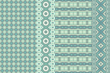 Multicolored striped borders seamless texture with patterns of various mosaic shapes. Design for wallpapers, carpets, linoleum, blankets, fabrics, curtains, packaging and other home decor.