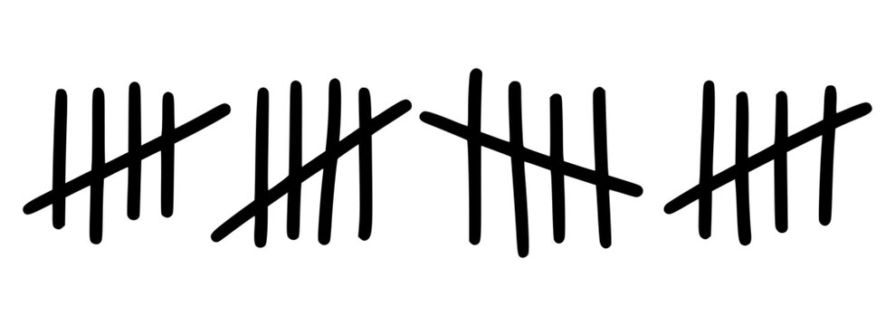 Tally marks to count days in prison. Tally marks for math lessons isolated on white background. Vector illustration