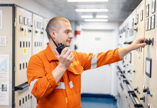 Engineer with VHF radio in ECR