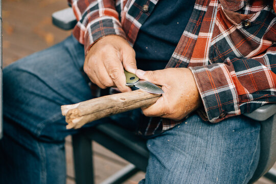 Grandpa Carving With Knife