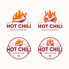 Hot chili logo design concept. Fire chili logo symbol. Spice food illustration
