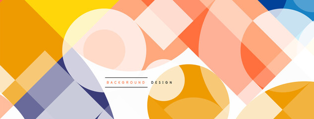Circle and square geometric background. Round shapes with squares and triangles composition for wallpaper, banner, background or landing