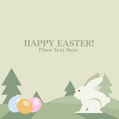 Pastel Green Easter Day background with Rabbit and easter eggs