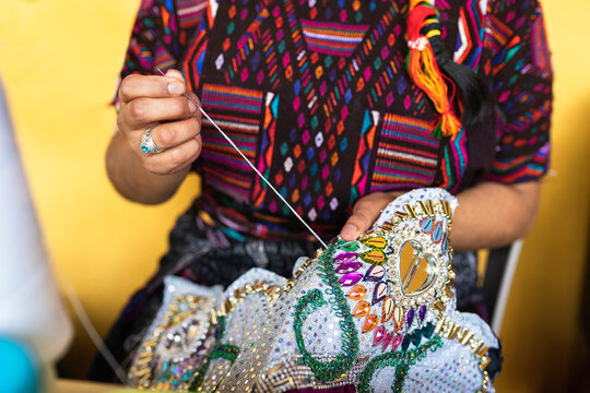 Guatemalan seamstress working in her craft workshop.