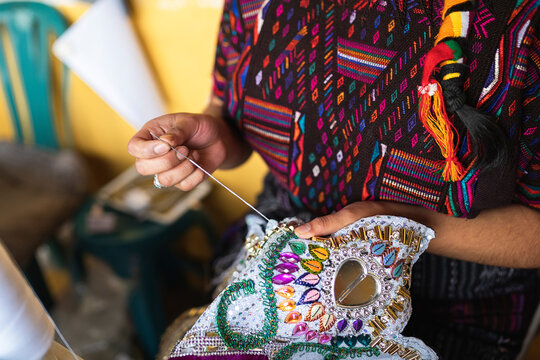Guatemalan seamstress working in her craft workshop.