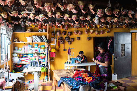 Seamstresses in a handicraft workshop in Guatemala.
