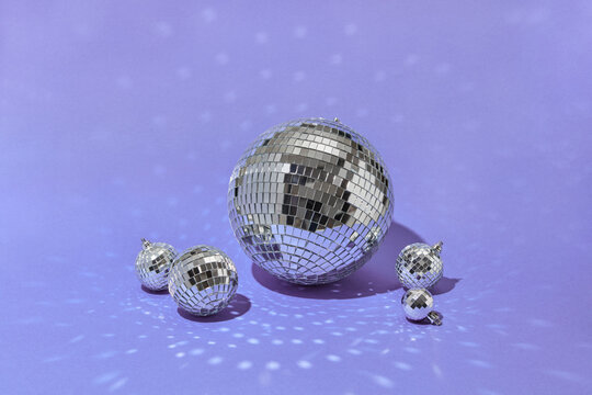 Various silver disco balls in studio