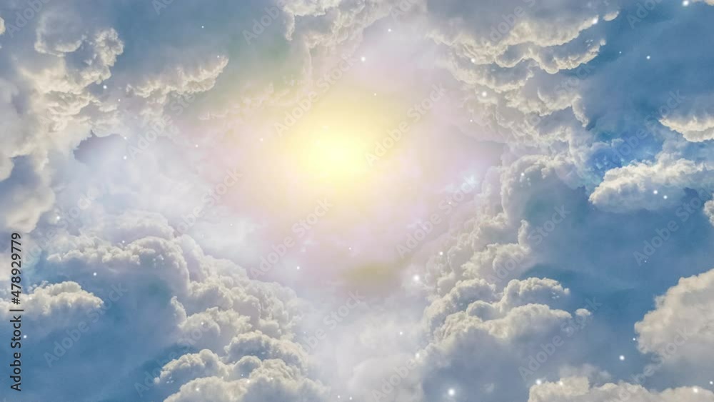 Wall mural camera moves towards a sky and heavenly objects seen at a distance while stars flyby. apt for motiva