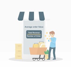 Average Order Value (AOV) formula to understand how much customers spending on your products,Survey the frequency and purchase behavior of customers,Vector illustration.