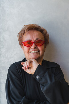Red Cool Glasses for a Senior Woman