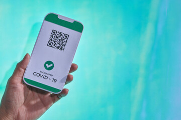 Vaccination passport for COVID-19 displayed on a smartphone