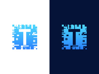 Initial letter T and chip card vector logo design