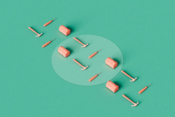 a minimal design of Pink toolbox on a green background