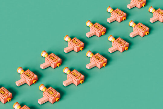 rows of pink Super8 vintage camera