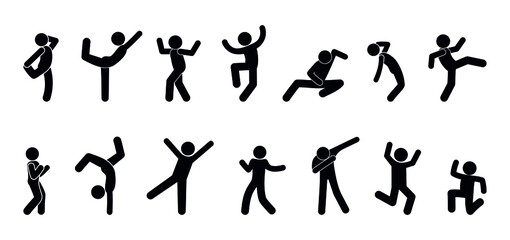 stick figure man various poses, gestures of people, human silhouette icon