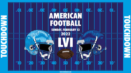 Football. American football field. American football poster template with ball and helmet clipart images.  © hugo