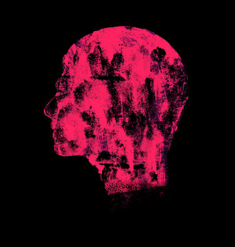 Red Female Head Silhouette on Black Illustration
