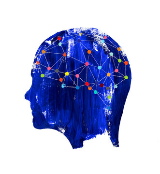 Brain Network inside Ink Blue Head Illustration
