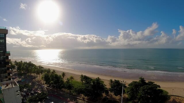 Timelapse of sunrise at Boa Viagem Beach tourism landmark at Recife Brazil. Coast city of Pernambuco state. Tropical destination.