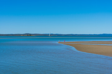 View from the beach at Urangan across the sea to Fraser Island. 