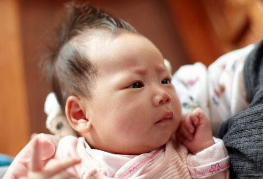 Closeup asian newborn baby

