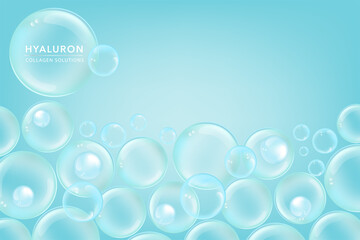 Hyaluronic acid skin solutions ad, blue collagen serum drops with cosmetic advertising background ready to use, illustration vector.