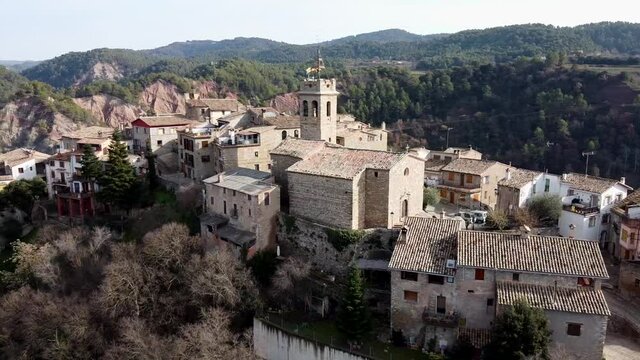 Santa Maria d'Ol&oacute; in Catalonia, Spain. Historic town in a mountain valley