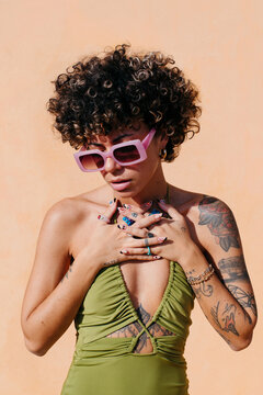 Young woman with curly hair