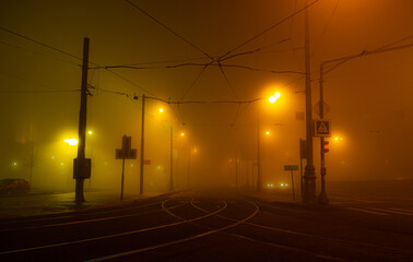 Geometric City Lines In Night Fog 