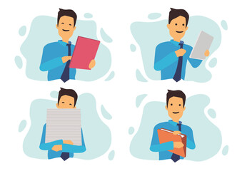 Set of Businessman with paper document files.