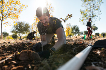 Commited volunteer replanting trees