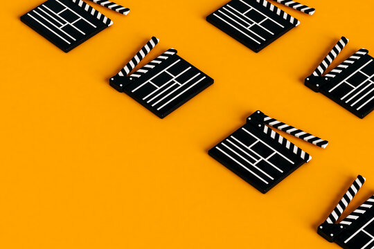  clapperboards in different positions with copy space
