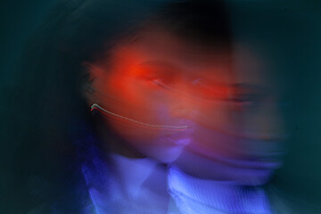 mental health, artistic portrait with blur at night
