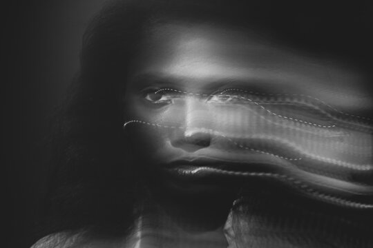 mental health, artistic portrait with blur at night