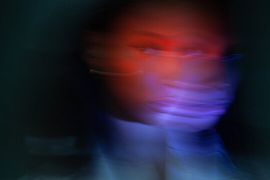 mental health, artistic portrait with blur at night
