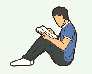 Male Reading A Book Cartoon Graphic Vector