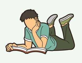 Male Reading A Book Cartoon Graphic Vector