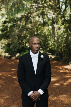 Portrait of Handsome, Bald Groom