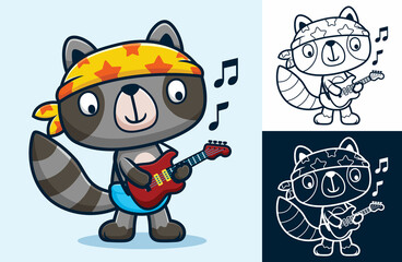 Funny raccoon cartoon playing guitar