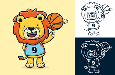Cute lion basketball player cartoon with the ball